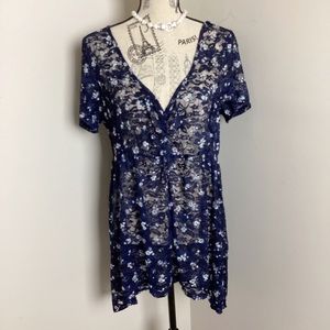 Torrid Women’s Blue Floral Sheer Top Lace Blouse